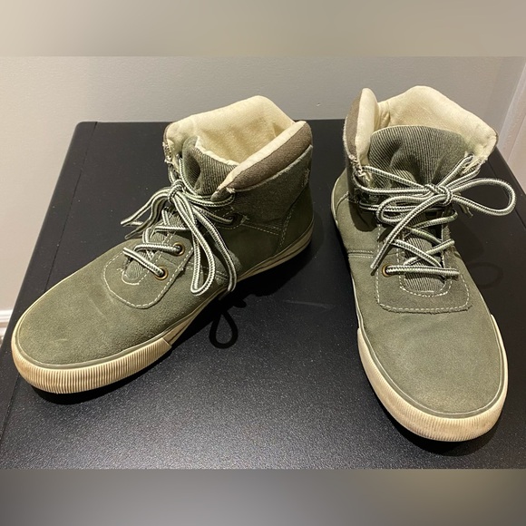 Canvas/suede-like high tops size 4. Army green. - Picture 3 of 5